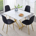 Table and chair set. Modern multifunctional lifting platform, white textured sticker MDF desktop, gold metal legs. Paired with four black dining chairs made of linen fabric. Default -DTYStore