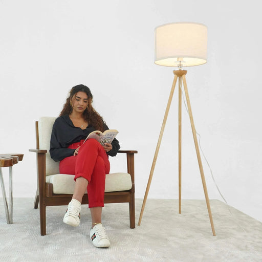 Tall Corner Floor Lamp, Energy Efficient LED Standing Light for Living Room, Bedroom & Office Space Illumination Lirios Three Legged Wooden Strip Floor Lamp - Natural 110V Default -DTYStore