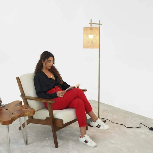 Tall Corner Floor Lamp, Standing Light for Living Room, Bedroom & Office Space Illumination Brizo Bamboo Lampshade Floor Lamp Dark brown and Bronze 110V Default -DTYStore