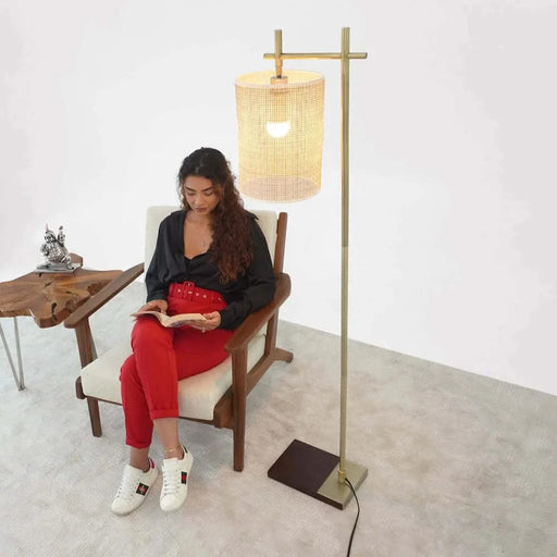 Tall Corner Floor Lamp, Standing Light for Living Room, Bedroom & Office Space Illumination Brizo Bamboo Lampshade Floor Lamp Dark brown and Bronze 110V Default -DTYStore