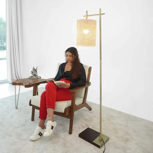 Tall Corner Floor Lamp, Standing Light for Living Room, Bedroom & Office Space Illumination Brizo Bamboo Lampshade Floor Lamp Dark brown and Bronze 110V Default -DTYStore