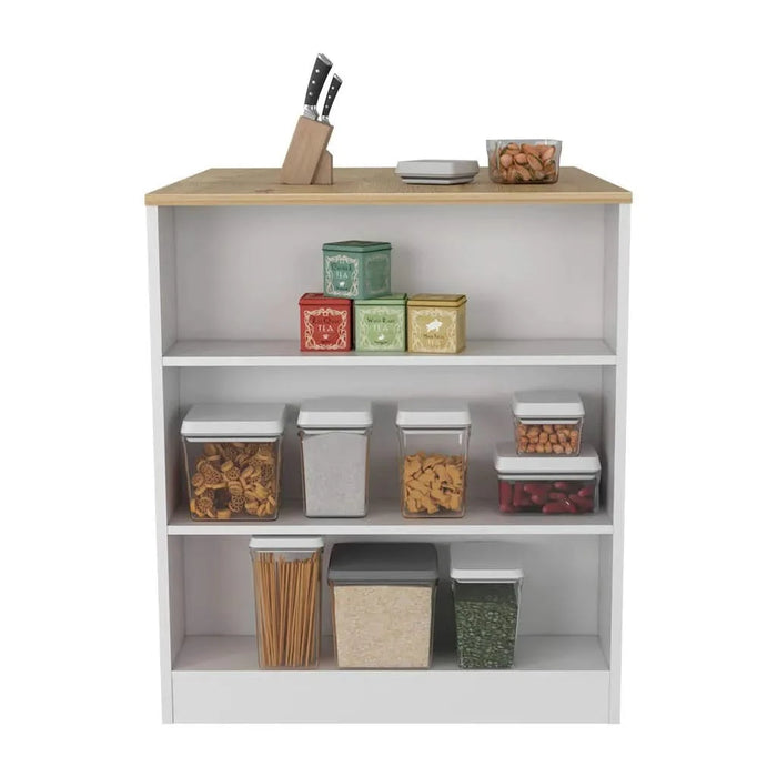 Tanna Kitchen Counter Dining Table ,Two Legs, Three Side Shelves -White / Light Oak Default -DTYStore