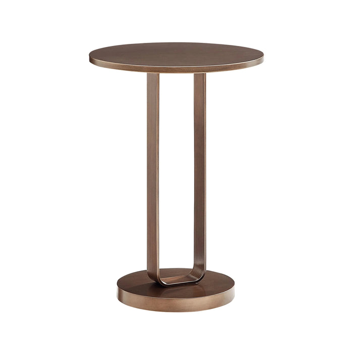 Tareel Antique Bronze Round Accent Table with Open Oval Pedestal in Metal Finish Default -DTYStore