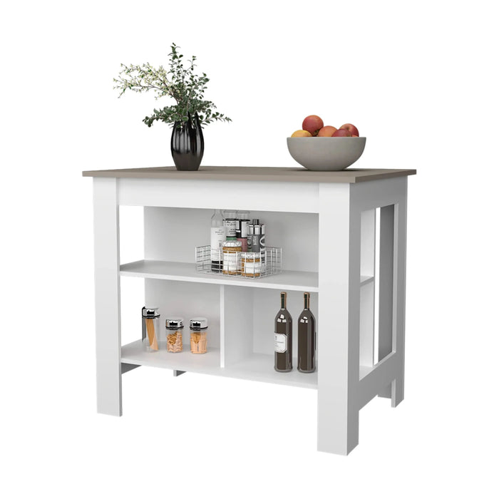 Taupe and White Kitchen Island with Open Storage Default -DTYStore