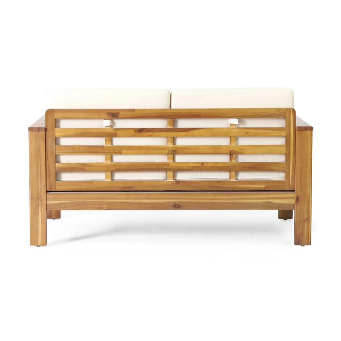 Teak Acacia Wood Loveseat and Coffee Table Set with Cream Cushions Default -DTYStore