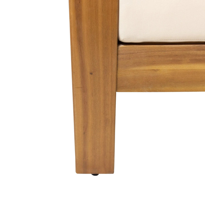 Teak Acacia Wood Loveseat and Coffee Table Set with Cream Cushions Default -DTYStore