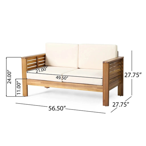 Teak Acacia Wood Loveseat and Coffee Table Set with Cream Cushions Default -DTYStore