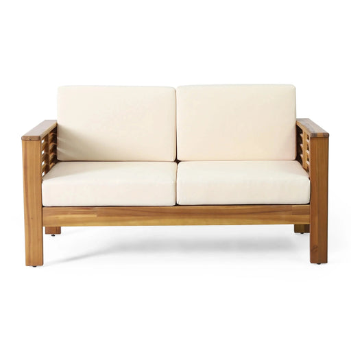 Teak Acacia Wood Loveseat and Coffee Table Set with Cream Cushions Default -DTYStore