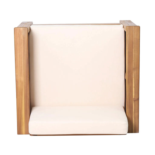 Teak Acacia Wood Loveseat and Coffee Table Set with Cream Cushions Default -DTYStore