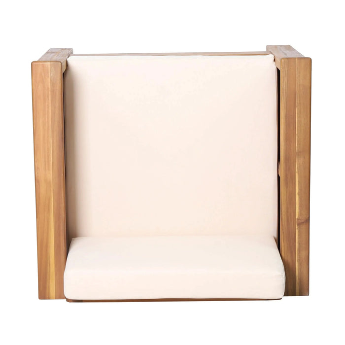 Teak Acacia Wood Loveseat and Coffee Table Set with Cream Cushions Default -DTYStore