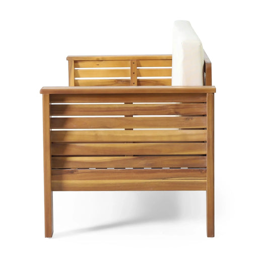 Teak Acacia Wood Loveseat and Coffee Table Set with Cream Cushions Default -DTYStore