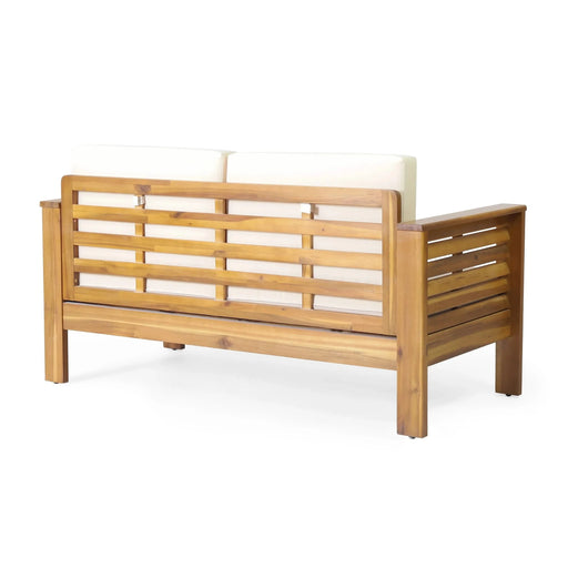 Teak Acacia Wood Loveseat and Coffee Table Set with Cream Cushions Default -DTYStore