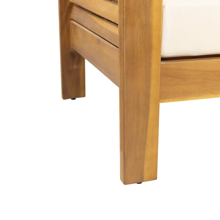Teak Acacia Wood Loveseat and Coffee Table Set with Cream Cushions Default -DTYStore