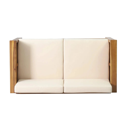 Teak Acacia Wood Loveseat and Coffee Table Set with Cream Cushions Default -DTYStore