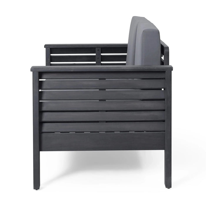 Teak Acacia Wood Loveseat and Coffee Table Set with Cream Cushions Default -DTYStore