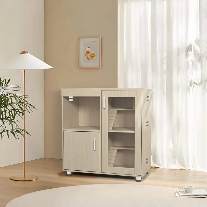 Teak Wood 4-Tier Hamster Cage with Acrylic Windows and Storage Cabinet, 31.50' L x15.75 ' W x 34.65' H Default -DTYStore