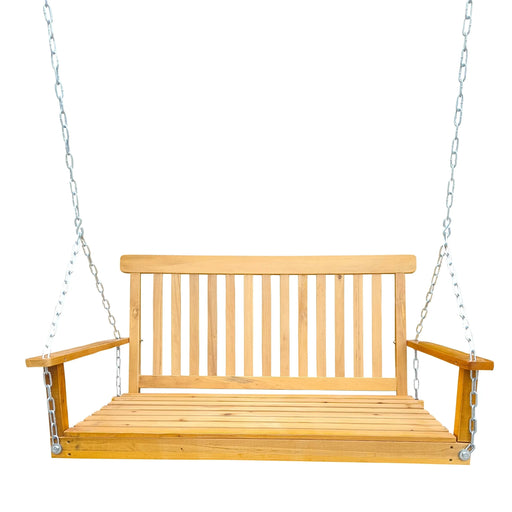 Teak Wood Porch Swing with Armrests and Hanging Chains for Outdoor Use Default -DTYStore