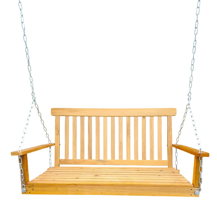 Teak Wood Porch Swing with Armrests and Hanging Chains for Outdoor Use Default -DTYStore