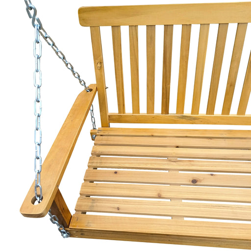 Teak Wood Porch Swing with Armrests and Hanging Chains for Outdoor Use Default -DTYStore