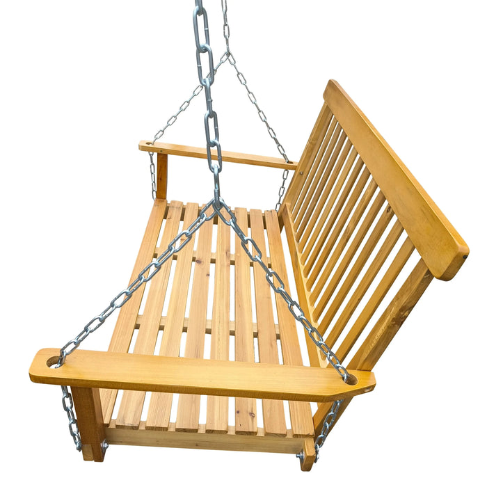 Teak Wood Porch Swing with Armrests and Hanging Chains for Outdoor Use Default -DTYStore