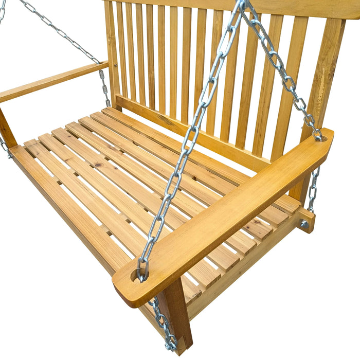 Teak Wood Porch Swing with Armrests and Hanging Chains for Outdoor Use Default -DTYStore