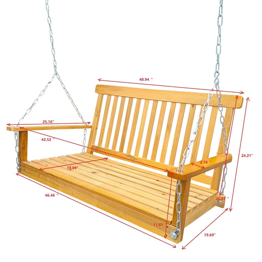 Teak Wood Porch Swing with Armrests and Hanging Chains for Outdoor Use Default -DTYStore