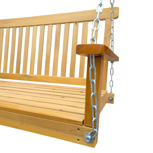 Teak Wood Porch Swing with Armrests and Hanging Chains for Outdoor Use Default -DTYStore