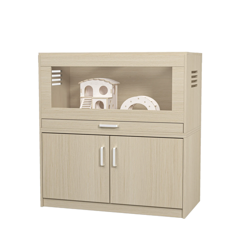 Teak Wooden Hamster Cage with Storage Cabinet, Easy View Acrylic Panels, X-large Size Default -DTYStore