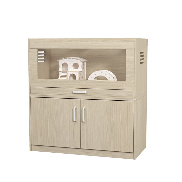 Teak Wooden Hamster Cage with Storage Cabinet, Easy View Acrylic Panels, X-large Size Default -DTYStore