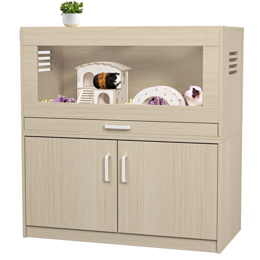 Teak Wooden Hamster Cage with Storage Cabinet, Easy View Acrylic Panels, X-large Size Default -DTYStore