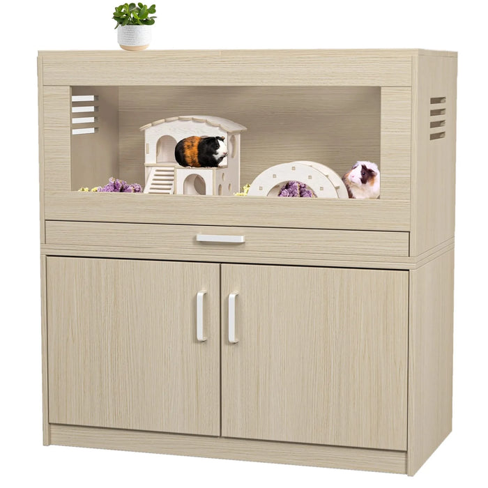 Teak Wooden Hamster Cage with Storage Cabinet, Easy View Acrylic Panels, X-large Size Default -DTYStore