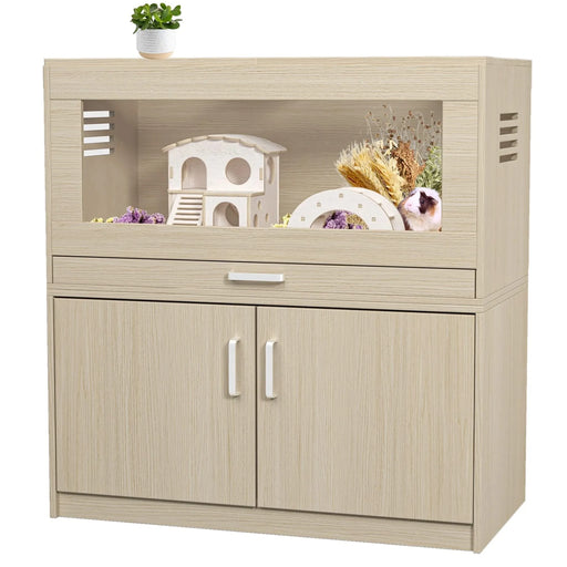 Teak Wooden Hamster Cage with Storage Cabinet, Easy View Acrylic Panels, X-large Size Default -DTYStore