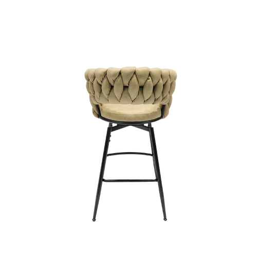 Technical Leather Woven Bar Stool Set of 2, 360 Swivel Bar Stools with Back and Footrest, Light Brown Default -DTYStore