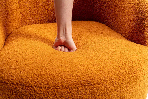 Teddy Fabric Swivel Accent Armchair Barrel Chair With Black Powder Coating Metal Ring,Caramel Default -DTYStore