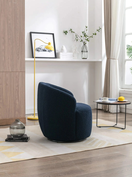 Teddy Fabric Swivel Accent Armchair Barrel Chair With Black Powder Coating Metal Ring,Dark Blue Default -DTYStore