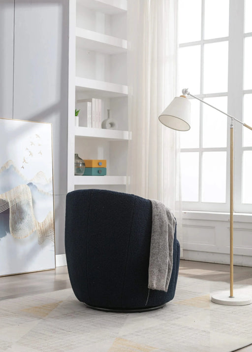 Teddy Fabric Swivel Accent Armchair Barrel Chair With Black Powder Coating Metal Ring,Dark Blue Default -DTYStore