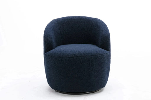 Teddy Fabric Swivel Accent Armchair Barrel Chair With Black Powder Coating Metal Ring,Dark Blue Default -DTYStore