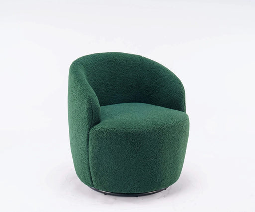 Teddy Fabric Swivel Accent Armchair Barrel Chair With Black Powder Coating Metal Ring,Dark Green Default -DTYStore