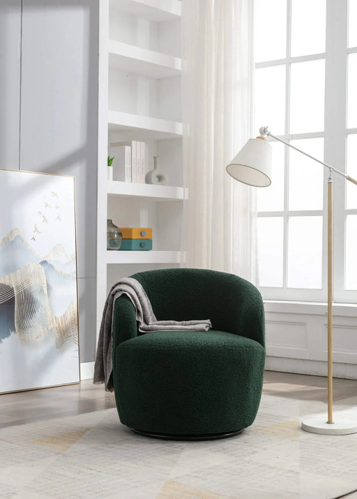 Teddy Fabric Swivel Accent Armchair Barrel Chair With Black Powder Coating Metal Ring,Dark Green Default -DTYStore