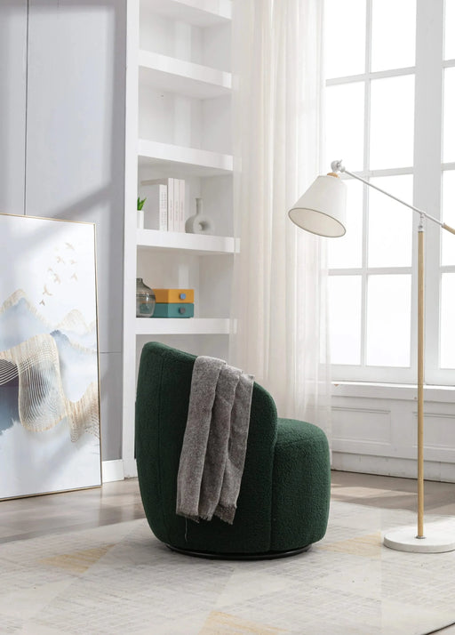 Teddy Fabric Swivel Accent Armchair Barrel Chair With Black Powder Coating Metal Ring,Dark Green Default -DTYStore