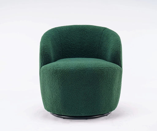 Teddy Fabric Swivel Accent Armchair Barrel Chair With Black Powder Coating Metal Ring,Dark Green Default -DTYStore