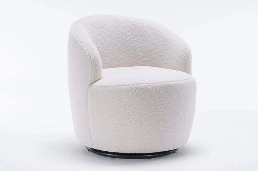 Teddy Fabric Swivel Accent Armchair Barrel Chair With Black Powder Coating Metal Ring,Ivory White Default -DTYStore