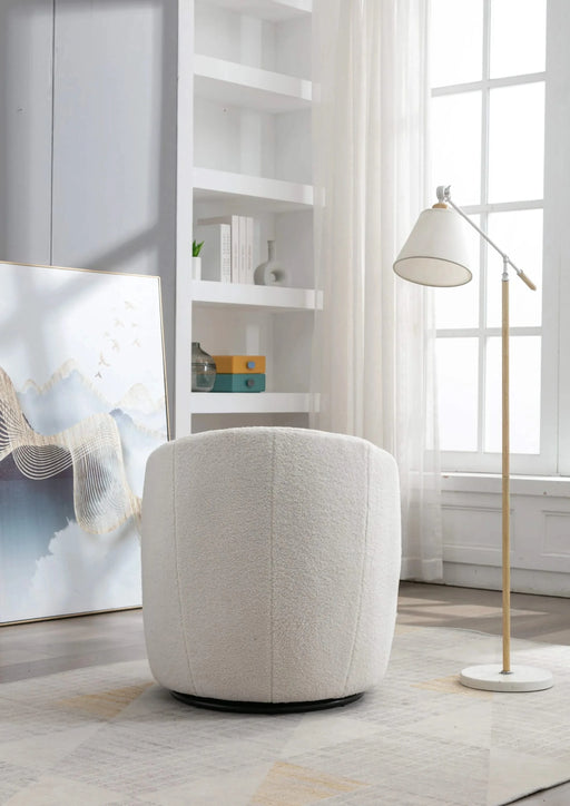 Teddy Fabric Swivel Accent Armchair Barrel Chair With Black Powder Coating Metal Ring,Ivory White Default -DTYStore