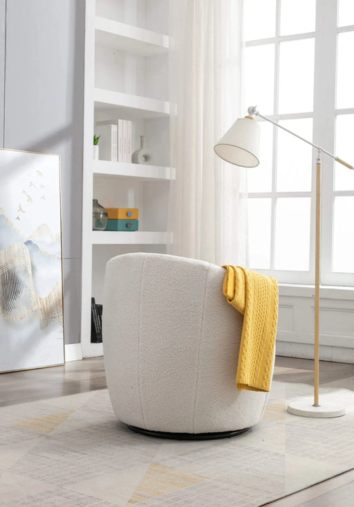 Teddy Fabric Swivel Accent Armchair Barrel Chair With Black Powder Coating Metal Ring,Ivory White Default -DTYStore