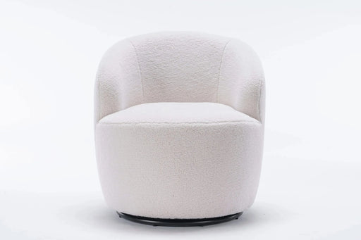 Teddy Fabric Swivel Accent Armchair Barrel Chair With Black Powder Coating Metal Ring,Ivory White Default -DTYStore