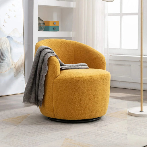 Teddy Fabric Swivel Accent Armchair Barrel Chair With Black Powder Coating Metal Ring,Yellow Default -DTYStore