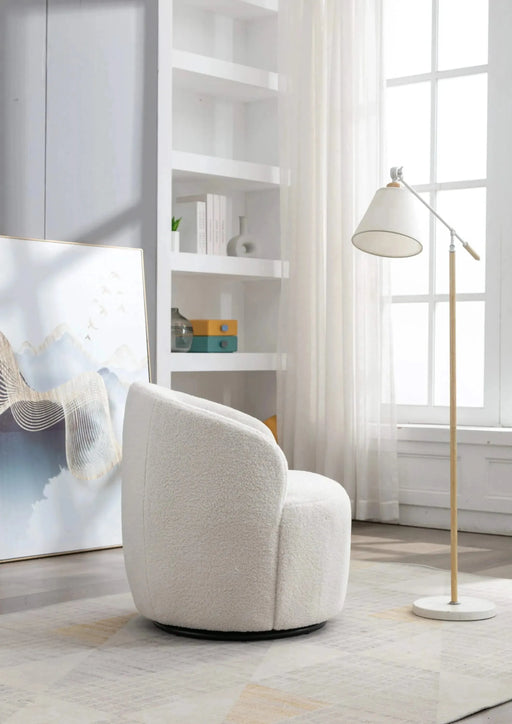 Teddy Fabric Swivel Accent Armchair Barrel Chair With Powder Coating Metal Ring-DTYStore