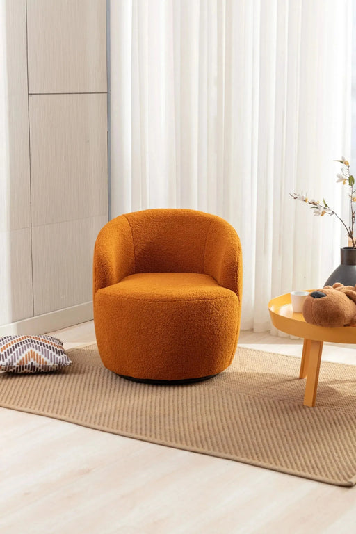 Teddy Fabric Swivel Accent Armchair Barrel Chair With Powder Coating Metal Ring-DTYStore