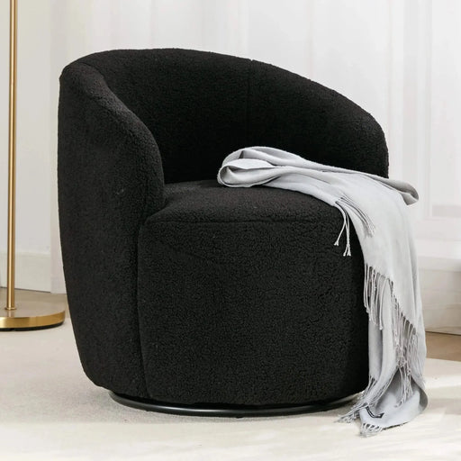 Teddy Fabric Swivel Accent Armchair Barrel Chair With Powder Coating Metal Ring-DTYStore