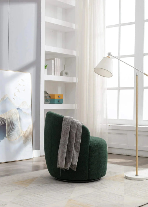 Teddy Fabric Swivel Accent Armchair Barrel Chair With Powder Coating Metal Ring-DTYStore